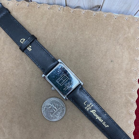 Tommy Hilfiger Black Leather Strap Stainless Steel Tank Style Watch - Picture 4 of 5